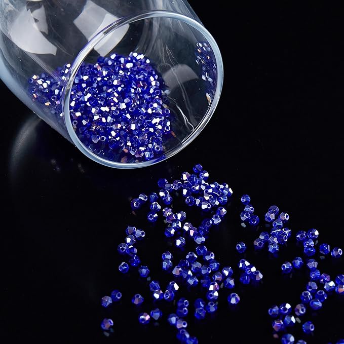 1200PCS 3mm Bicone Crystal Glass Beads for Jewelry Making, Sparkling Mini Beads for Suncatchers, DIY Bracelets & Craft Projects (AB Blue)