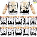Ziliny 10 Pcs Halloween Village Glass Candle Jars Empty Containers Bulk 7 oz Halloween Glass Jars with Cork Lids Tins for Holiday Candle Making Storing Biscuits Tea Party Favors