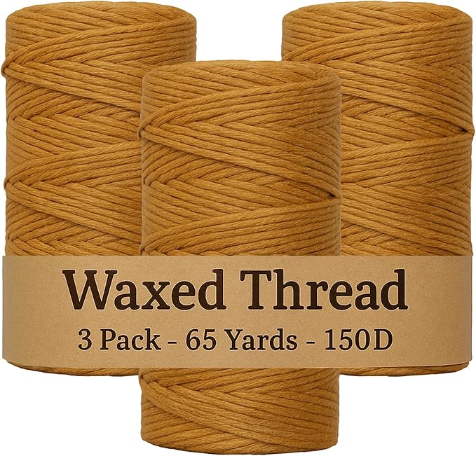 Waxed Thread 3X Wax Thread, 65 Yardx0.8mm Wax String, 150D Waxed Leather String in Tan Perfect Dream Catcher Supplies