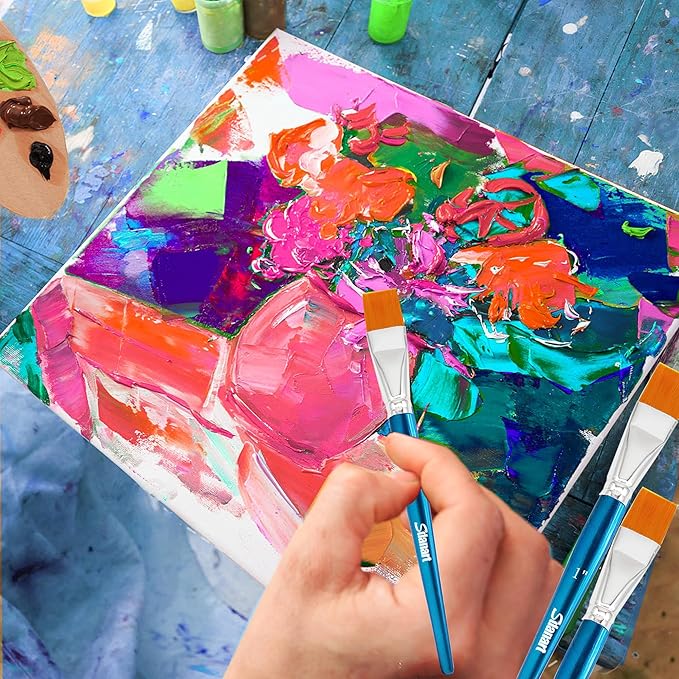 1 inch Flat Paint Brushes for Acrylic, Watercolor, Oil & Face Body Rock Canvas Art - 12 PCS Acrylic Paint Brush Bulk Large Craft Brushes (12)