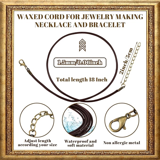 Tudomro 100 Pieces 20 Inch Waxed Leather Necklace Cord Bulk with Clasp Colorful Necklace Bracelet Chains String Rope Cord for Jewelry Making Pendants Charms(Brown)