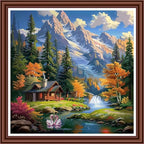 Dimensean Counted Cross Stitch Kit for Beginners, 11CT Unprinted Cross-Stitch Kit Easy Patterns Needlepoint Kit Cross Stitching Embroidery Kit Supplies-Home Under The Snow Mountain 18x18 inch