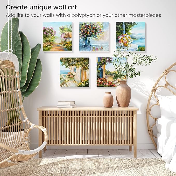 ARTEZA Stretched Canvas, 10 x 10 Inches, Pack of 8, Blank White Square Canvas for Painting for Acrylic, Oil and Gouache Paints