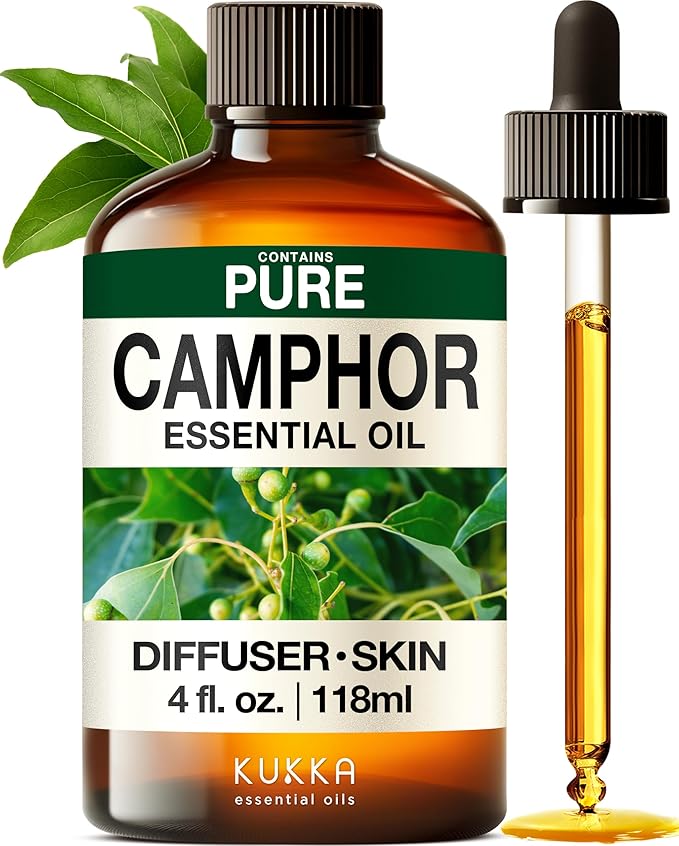 KUKKA Camphor Essential Oils - 4 Fl Oz - for Hair, Skin, Diffuser, Aromatherapy & DIY Soap Making Scent