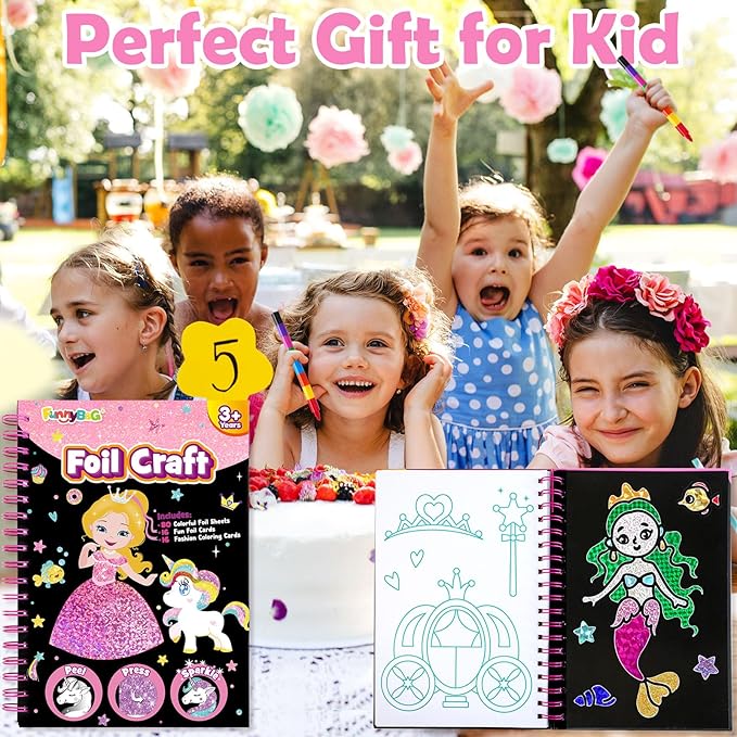 FUNNYB&G Foil Art Craft for Kids - Christmas Crafts Gift Party Favors Stocking Stuffers for Kids Fun Art Supplies Creative Birthday Gift Travel Toys for Girls Boys 4 5 6 7 8 9 Years Old(Princess)