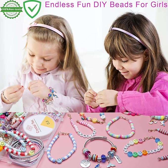 3900 Pcs Girls Bracelet Making Kit, Beads Jewelry Making Kit, Unicorn/Mermaid DIY Crafts Birthday Christmas Gifts with Organizer Box for Friendship Bracelets kits, Girls Ages 5 6 7 8-12 Years Old
