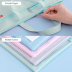 Pendancy Mesh Zipper Pouch 11x13.7 in, 2 pcs Large Double Pocket Waterproof File Bag with Handle, A4 Size Foldable Document Storage for Puzzle Project/Cross Stitch/Travel/Office（Blue Green）