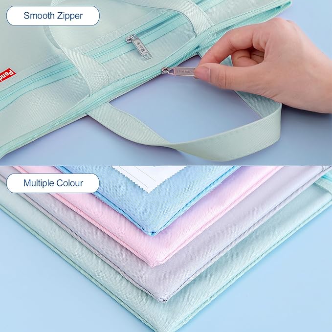 Pendancy Mesh Zipper Pouch 11x13.7 in, 2 pcs Large Double Pocket Waterproof File Bag with Handle, A4 Size Foldable Document Storage for Puzzle Project/Cross Stitch/Travel/Office（Green Pink）