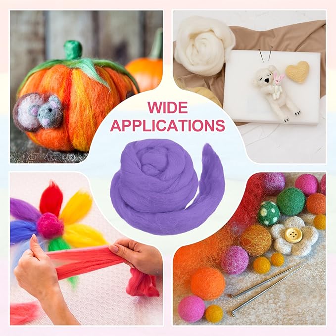 MECCANIXITY Wool Roving Yarn Soft Felting Wool 50g/1.76oz Pure Chunky Roving Yarn for Needle Felting Knitting Blanket Spinning Weaving Art DIY Craft Light Purple