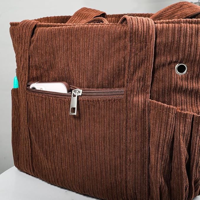 Crochet Bag Organizer Corduroy Yarn Bag Holder for Crocheting Basket Kit Knitting Needles Yarn Balls Gifting to Knitting Fans