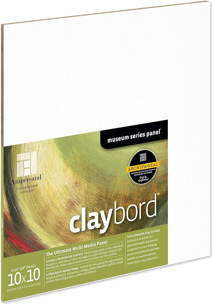 Ampersand Art Supply Wood Painting Panel: Museum Series Claybord, 10" x 10", 1/8" Flat Profile