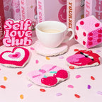 WATINC Christmas Punch Needle Coaster Kits - 23Pcs Easy Art Work Decor Craft Supply for Beginners, DIY Set of 6 Pattern Tufted Pads with Adhesive Felt Yarn Tool Coaster Holder Instruction (Light Pink)