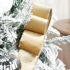 Khaki Velvet Wired Ribbon with Glitter Back 2.5 Inch Gold Christmas Ribbon Wired Reversible Ribbon for Christmas Tree Decorations, Gift Wrapping, Crafts, Wreaths Supplies, Bows (10 Yards)