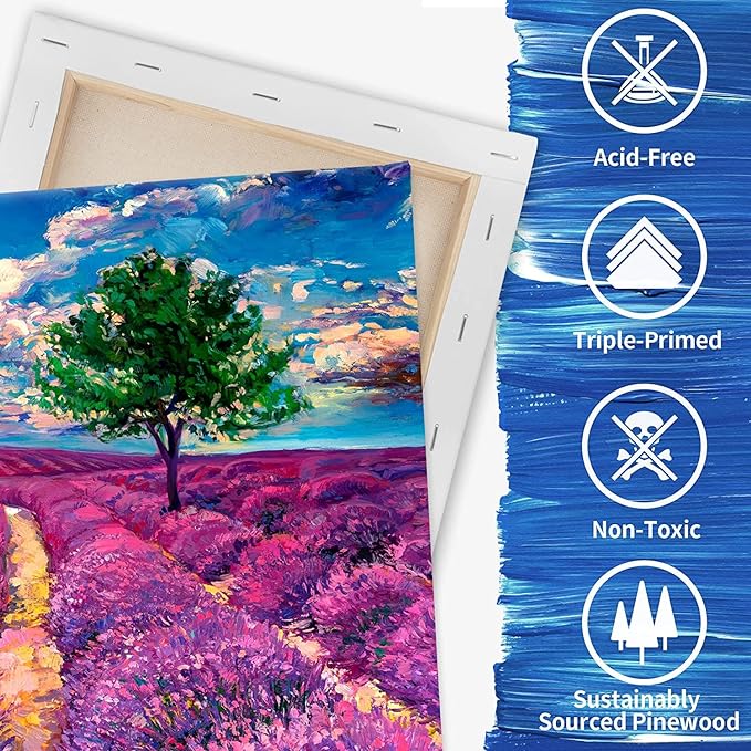 FIXSMITH Stretched Canvas for Painting- 8x10 Inch,Bulk Pack of 12,Primed,100% Cotton,5/8 Inch Profile of Super Value Pack for Acrylics,Oils & Other Painting Media.