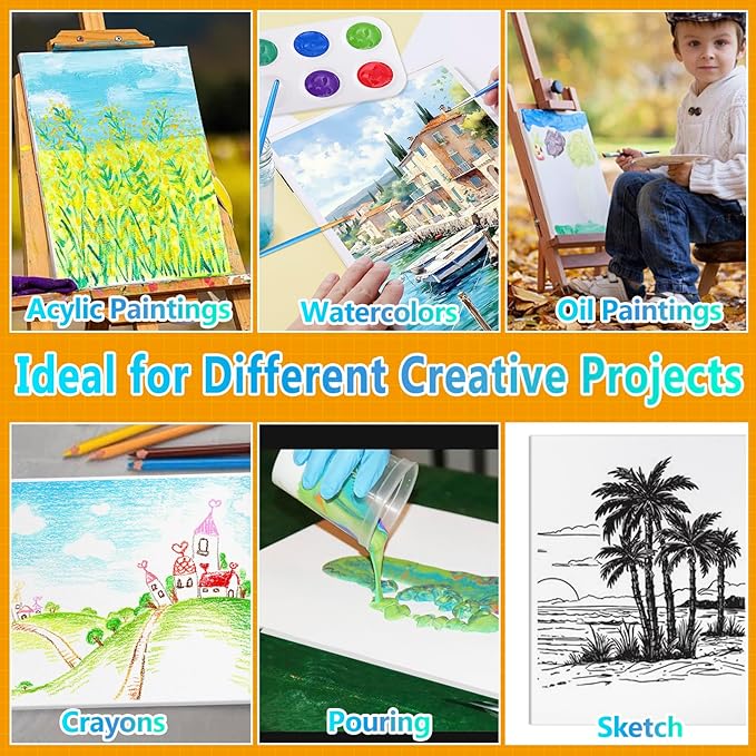 24 Pack Canvas Boards for Painting, 8x10 Inch Painting Canvas Panels, White Blank Canvases Panels, Blank Canvases for Oil Paint Watercolor Acrylic Paint Gouache and Tempera