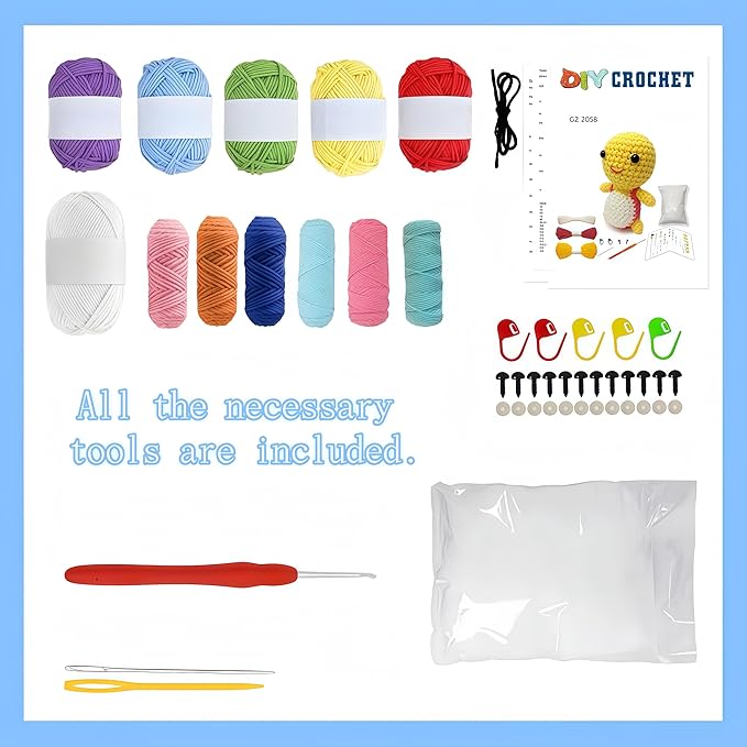 BLZEDIM 6Pcs Crochet Kit for Beginners, 2026 DIY Crochet Animal Kits with Step-by-Step Video Tutorials Beginner Knitting Kit for Adults DIY Stuffed Animals Craft Gift for Starter (Turtle)
