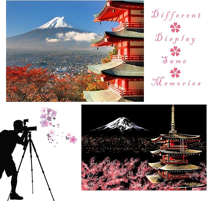 DESINIK Scratch Painting Art for Adults & Teens - 2 Sheets Rainbow Scratch Painting Kit, Scratch Painting Foil Art for Adults,Stress Relief Adult Craft Kits A3(Mt. Fuji, Japan)