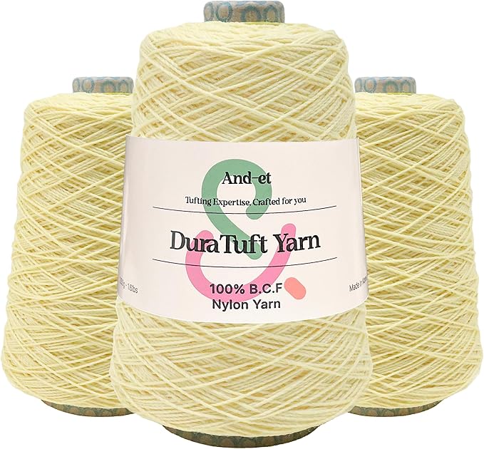 And-et DuraTuft Yarn 45 Vibrant Colors Tufting Nylon Yarn Pack - Ideal for Crochet, Craft Projects -100% B.C.F. - 3 Cones x 1.66lbs -180yards -Perfect for Rug Weaving and Knitting (15 Milky Yellow)