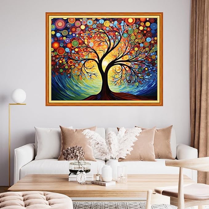 Findvoor Stamped Cross Stitch Kits for Beginner Embroidery Kits for Beginners Adults DIY 11CT Cross Stitch Patterns Needlepoint Kits Crossstitching Kits-Van Gogh Colored Tree 16x20 inch