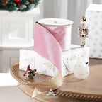 Pink Velvet Wired Ribbon With Glitter Back 4 Inch Gold Christmas Ribbon for Tree, Gift Wrapping, Mantel, Wreaths Supplies, Topper Bows (10 Yards)