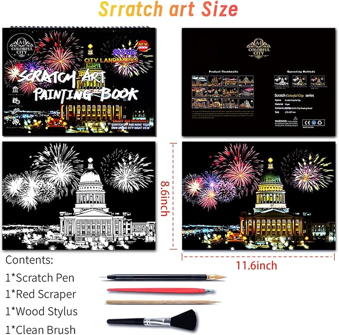 Scratch Art Book for Adults,Scratch Painting Foil for Adults，Scratch and Sketch City Landmarks Books,Colorful City Series Scratch Art 12 Pas by Iskueal(Utah State Capitol)