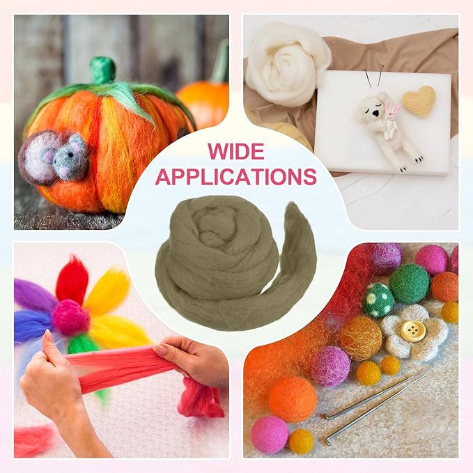 MECCANIXITY Wool Roving Yarn Soft Felting Wool 50g/1.76oz Pure Chunky Roving Yarn for Needle Felting Knitting Blanket Spinning Weaving Art DIY Craft Yellow Brown