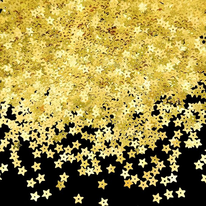 10 Grams 5mm/0.2" Gold Tiny Star Sew on Sequins Mini Hollow Star Sequins Embroidery Sequin with Holes DIY Loose Sequin for Sewing Dolls Jewelry Making Crafts
