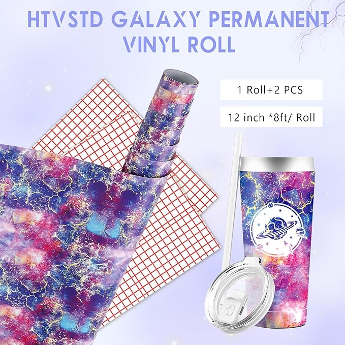 Galaxy Permanent Vinyl Roll- 12 * 8ft Purple Galaxy Permanent Adhesive Vinyl for Mugs Decors Self Adhesive Sticker
