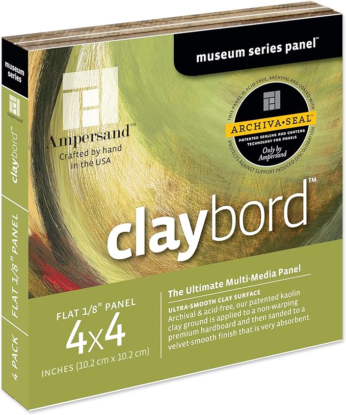 Ampersand Art Supply Wood Painting Panel: Museum Series Claybord, 8" x 8", 2" Cradled Profile