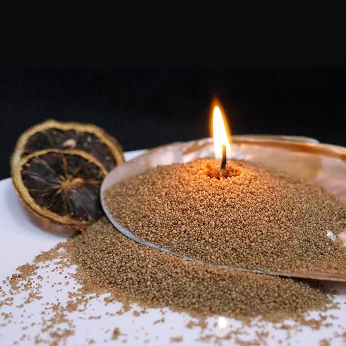 Aufien Candle Sand with Wicks, 21.4 Oz Pearled Candle, DIY Bead Powder Sand Wax Making kit Refillable Non Toxic for Handmade, Wedding and Halloween Christmas Decorations Brown Unscented