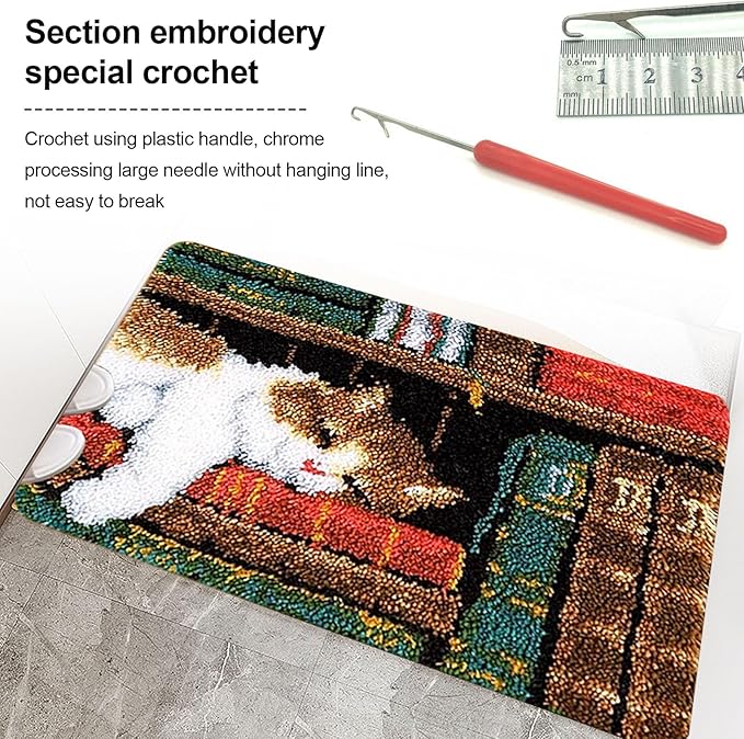 kingsea Latch Hook Kit for Adults, DIY Crochet Yarn Rug with Pattern Printed Latch Hook Rug Kit for Teen, Latch Hook Kit for Beginners, Cat, 20" x 15"