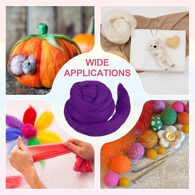 MECCANIXITY Wool Roving Yarn Soft Felting Wool 50g/1.76oz Pure Chunky Roving Yarn for Needle Felting Knitting Blanket Spinning Weaving Art DIY Craft Dark Purple