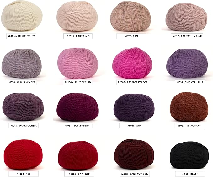 100% Baby Alpaca Yarn for Knitting & Crocheting - Set of 2 Skeins of Premium Yarn DK - Lightweight, Hypoallergenic & Thermal Peru Made - Ideal for Delicate Projects (M044 - Dark Fuchsia)