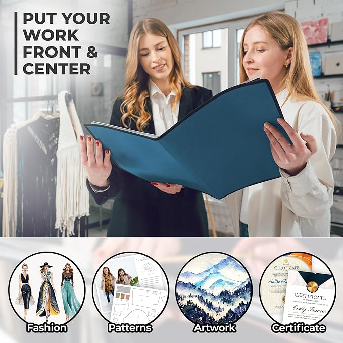 Dunwell Art Portfolio 9x12 Folder (Blue), Black Mounting Paper, Portfolio Binder for Artwork, 9 x 12 Art Folder, 24 Pockets Display 48 Pages, Acid-Free Poly Presentation Book