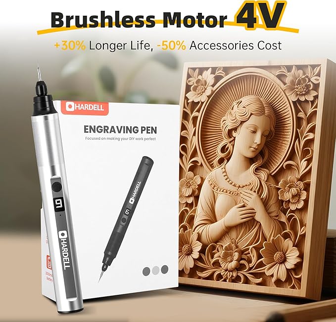 HARDELL Engraving Pen, 6 Speed, Rechargeable Engraver Pen for Artists & DIYers, Electric Engraving Tool with 41 Accessories, Engrave 60+ Surfaces, Engraving Pen for Metal, Wood, Glass and Plastic