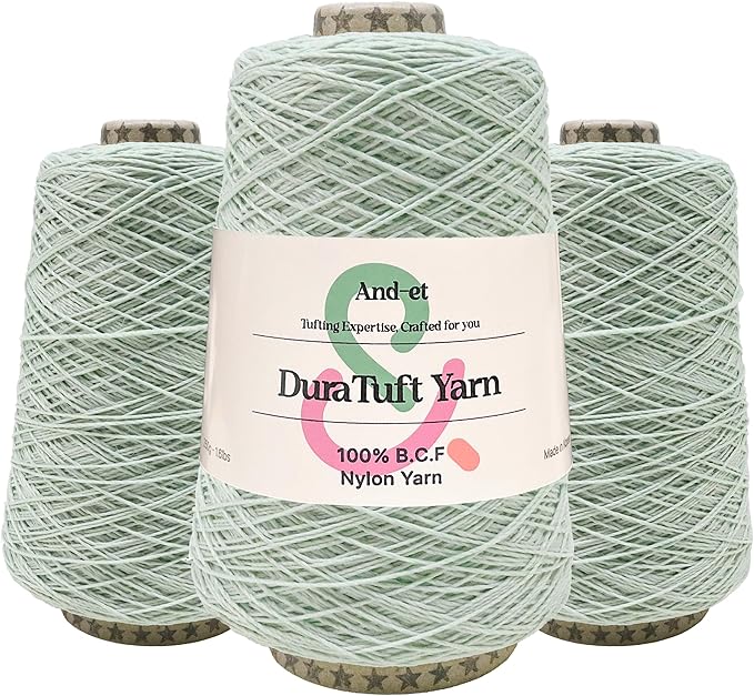 And-et DuraTuft Yarn 45 Vibrant Colors Tufting Nylon Yarn Pack - Ideal for Crochet, Craft Projects -100% B.C.F. - 3 Cones x 1.66lbs -180yards -Perfect for Rug Weaving and Knitting (33 Light Mint)