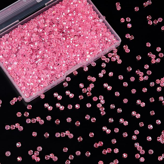 1200PCS 3mm Bicone Crystal Glass Beads for Jewelry Making, Sparkling Mini Beads for Suncatchers, DIY Bracelets & Craft Projects (Light Rose Red)
