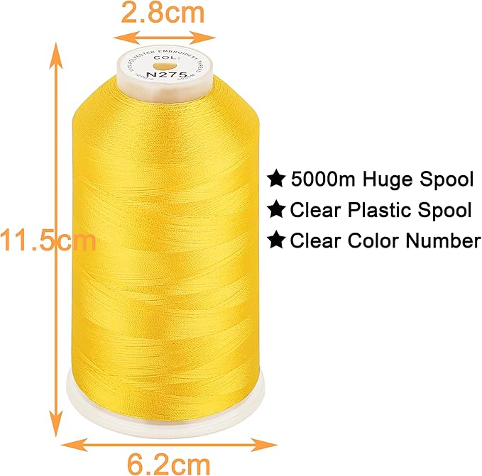 New brothread - Single Huge Spool 5000M Each Polyester Embroidery Machine Thread 40WT for Commercial and Domestic Machines - Canary Yellow(Janome Color)
