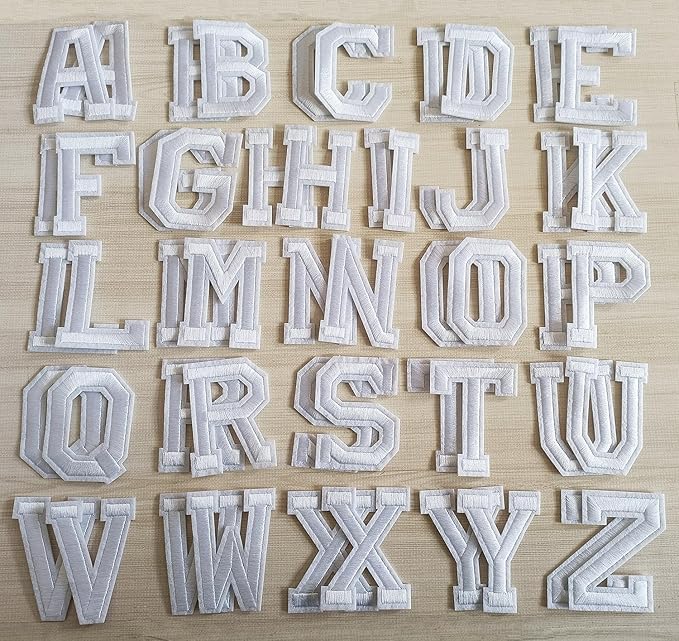 2.9 inch Iron on Letter Patches 52 Pieces, A-Z Embroidered Alphabet Patches for Clothing Jackets Hats Backpacks Jeans White