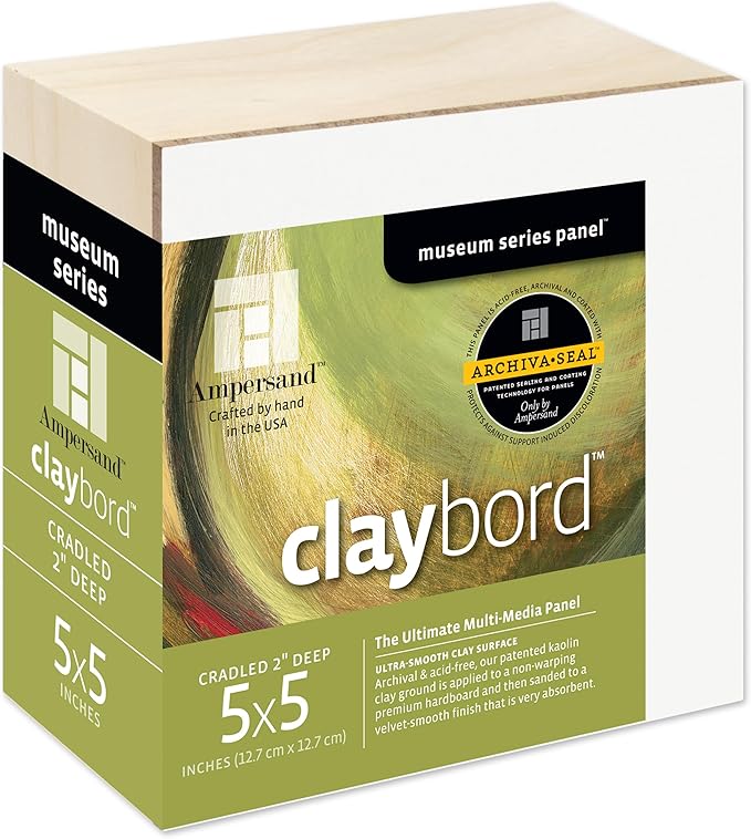 Ampersand Art Supply Wood Painting Panel: Museum Series Claybord, 5" x 5", 2" Cradled Profile