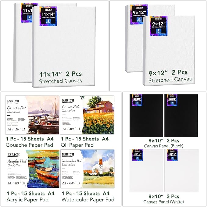 ESRICH 166 Pcs Painting Set, Painting Supplies with 96 Paint(Oil, Watercolor，Gouache & Acrylic Paint) Metal and Wooden Easels, Canvas, Paper Pads, 45 Paintbrushes etc. for Adults, Kids, Artists