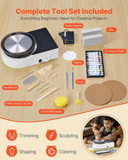 VEVOR Mini Pottery Wheel For Kids and Beginners, 6” Turntable, Two-way Rotation, Adjustable Speed, Complete Pottery Set with Clay Art Supplies Sculpting Tools, Craft Gifts for Kids Teens Adults, White