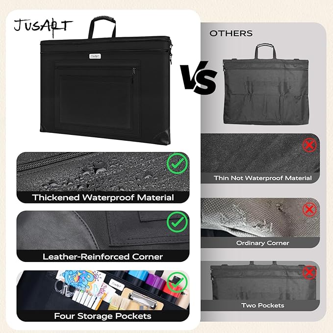 JusArt Art Portfolio Bag, 20x26 Light Weight Portfolio Folder Case with Adjustable Shoulder Strap, Leather Corners, Waterproof Art Bag for Artists and Students for Artwork, Poster, Sketching, Drawing