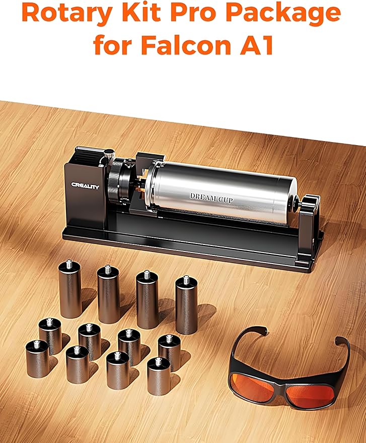 Creality Rotary Roller Kit with Risers for Falcon A1 Laser Engraver, Engraving Accessories for Engraving Cylindrical Objects, Wine Glass, Baseball Bat, Ring