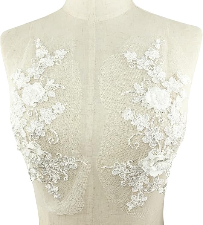 BETITETO 3D Flower Embroidered Lace Appliques Embellishments Floral Sew on Patches for Handmade Wedding Dress Decoration DIY Sewing Craft