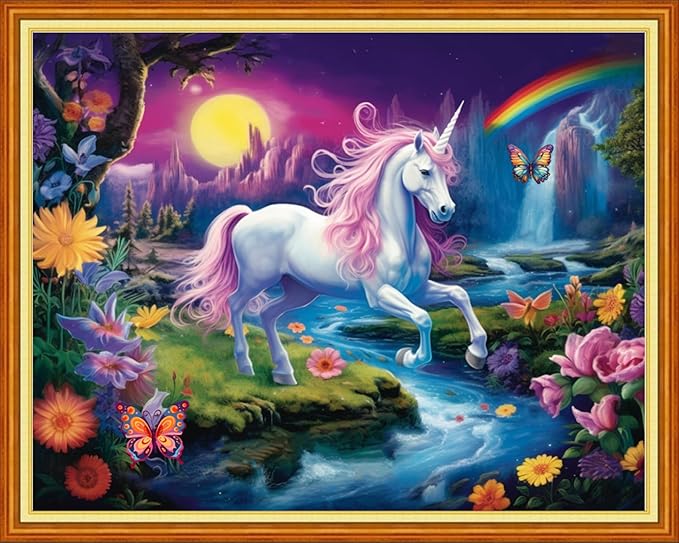 Findvoor Stamped Cross Stitch Kits for Beginner Embroidery Kits for Beginners Adults DIY 11CT Cross Stitch Patterns Needlepoint Kits Crossstitching Kits-Unicorn Landscape 16x20 inch