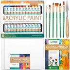 Norberg & Linden Acrylic Paint Set - Canvas and Acrylic Paint Sets for Adults, Teens, Kids - Includes 24 Vivid Colors, 3 Painting Canvas Panels, 6 Assorted Brushes & 1 Paint Knife