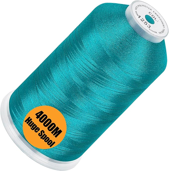 New brothread - Single Huge Spool 4000M Each Polyester Embroidery Machine Thread 40WT for Commercial and Domestic Machines - Teal