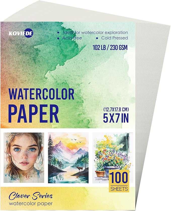 100 Sheets Watercolor Paper 5x7 Inch 102LB/230GSM Cold Press Practice Paper for Students and Beginners, Acid-Free Heavyweight Art Sheets for Painting, Printing, Scanning & Crafting