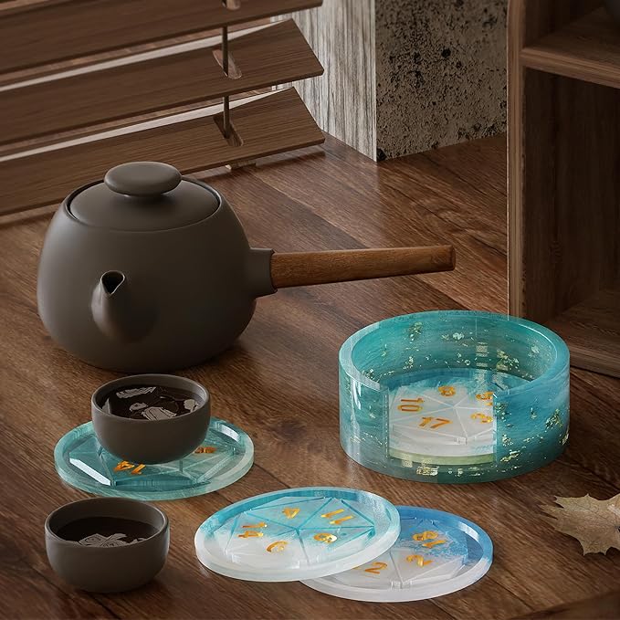 6 Pack Dice Coaster Mold 5 Piece Coaster + 1 Piece Coaster Holder Mold Dice Tray Mold Dice Resin Mold Resin Casting Mold Resin Making Molds Silicone Mold for Resin DIY Art Craft Supplies